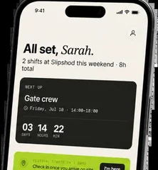 The Lanyard crew app on a phone, showing a weekend of shifts