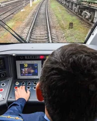 A train driver's view down the track from the cab