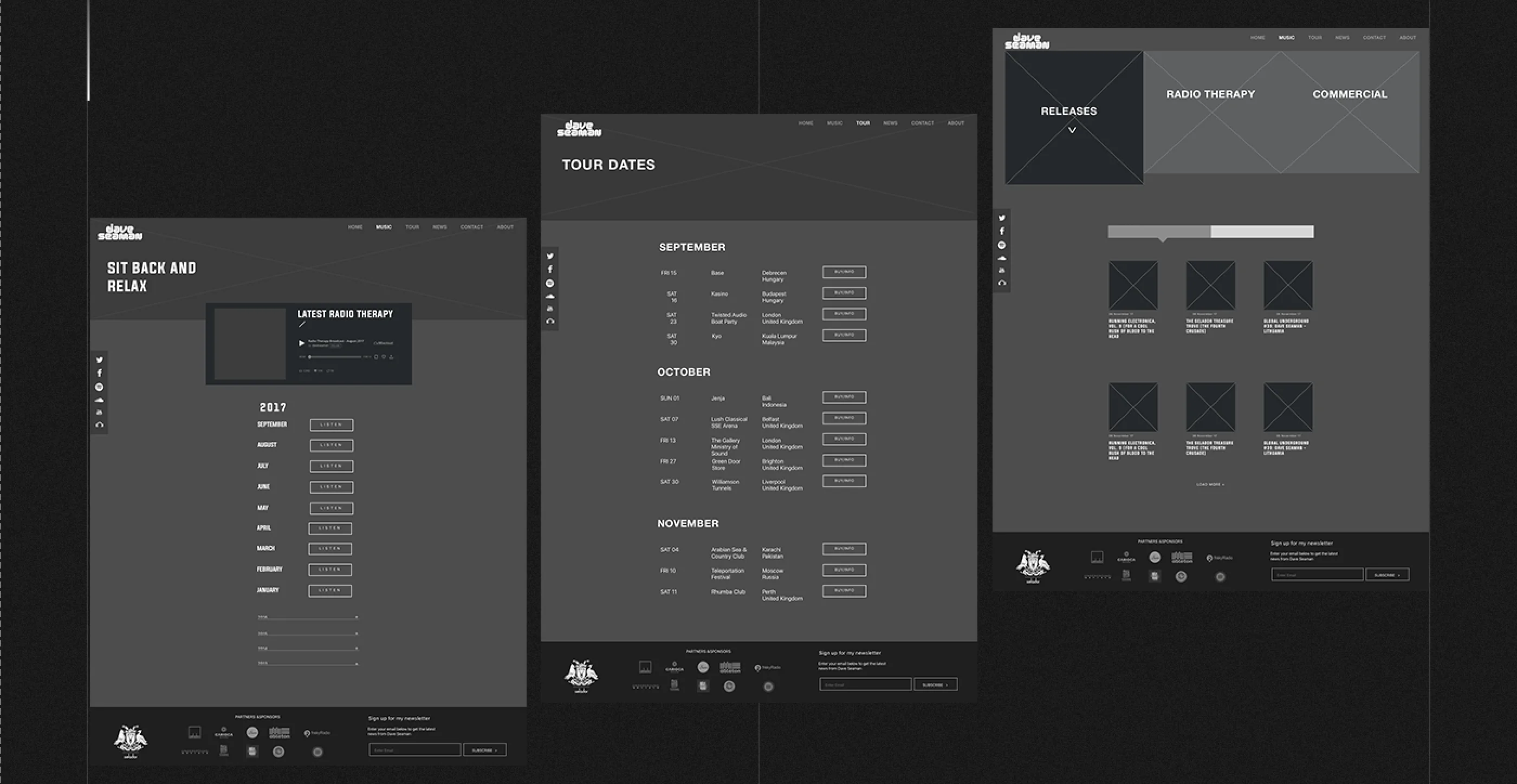 Release, tour and news template wireframes