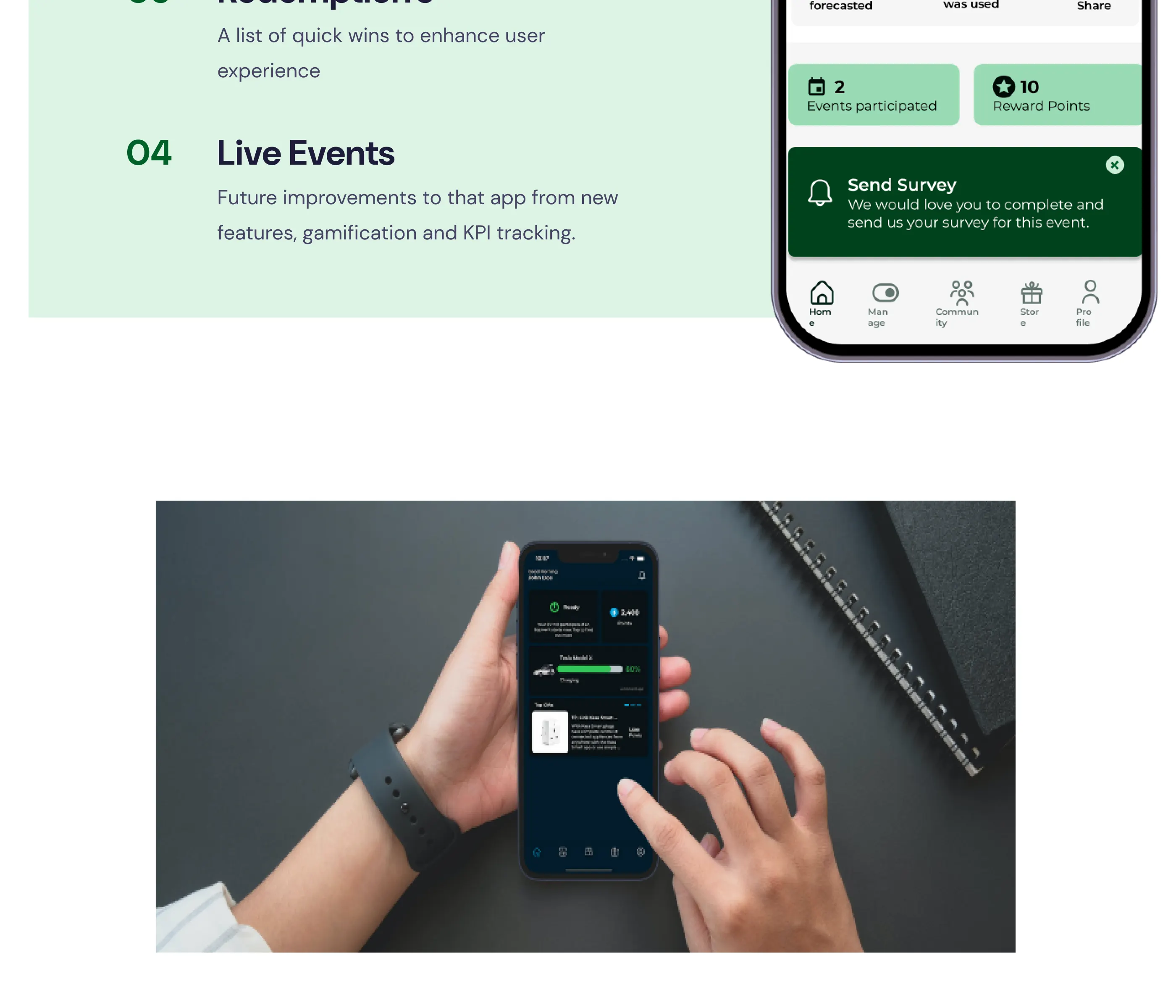 The app in hand — photography of the product in use.