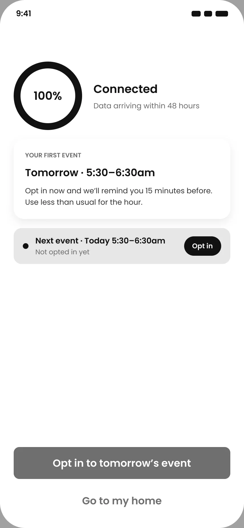 Connected — first event offered