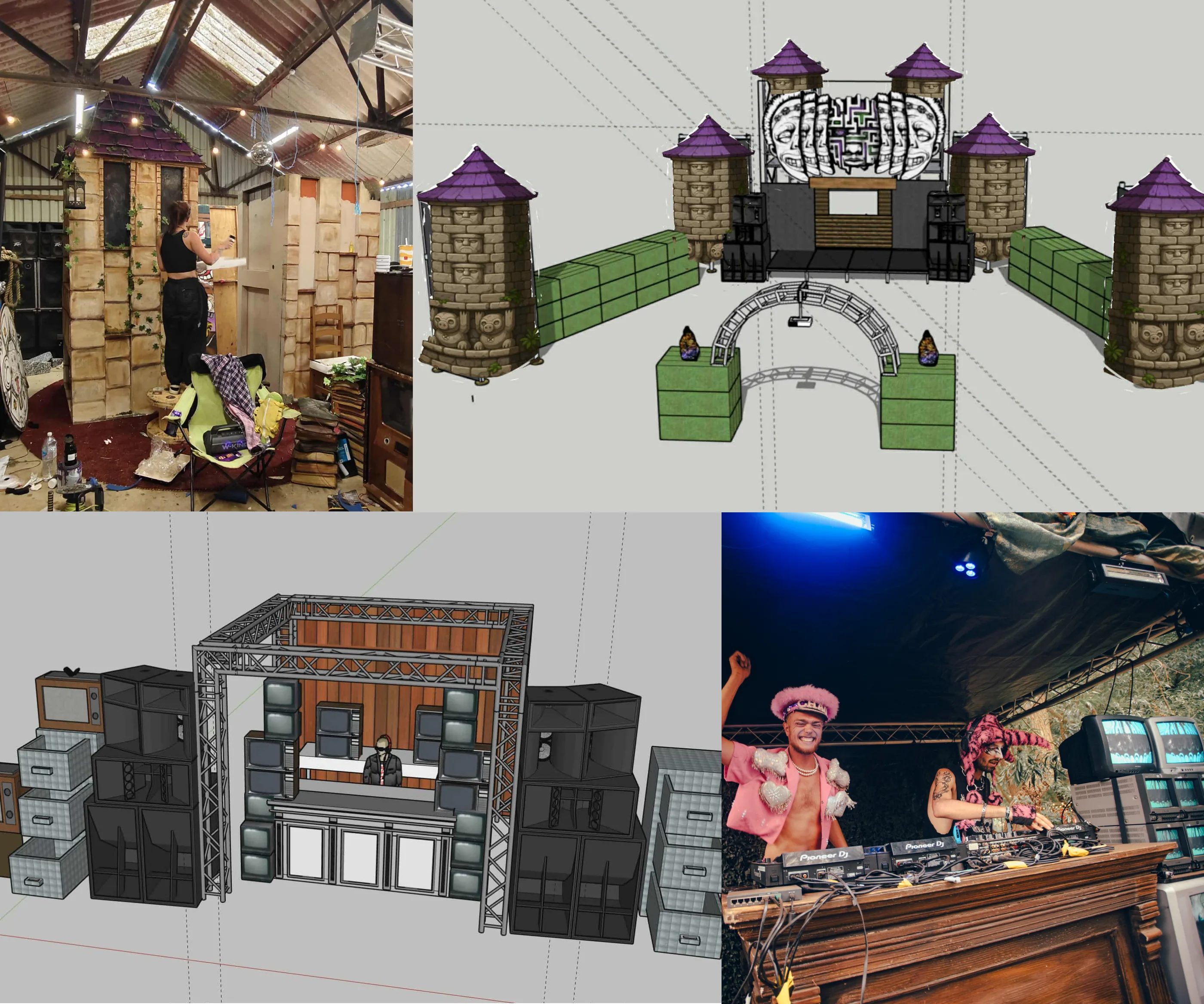 The build — stage flats, renders and rigs, the saloon and towers taking shape