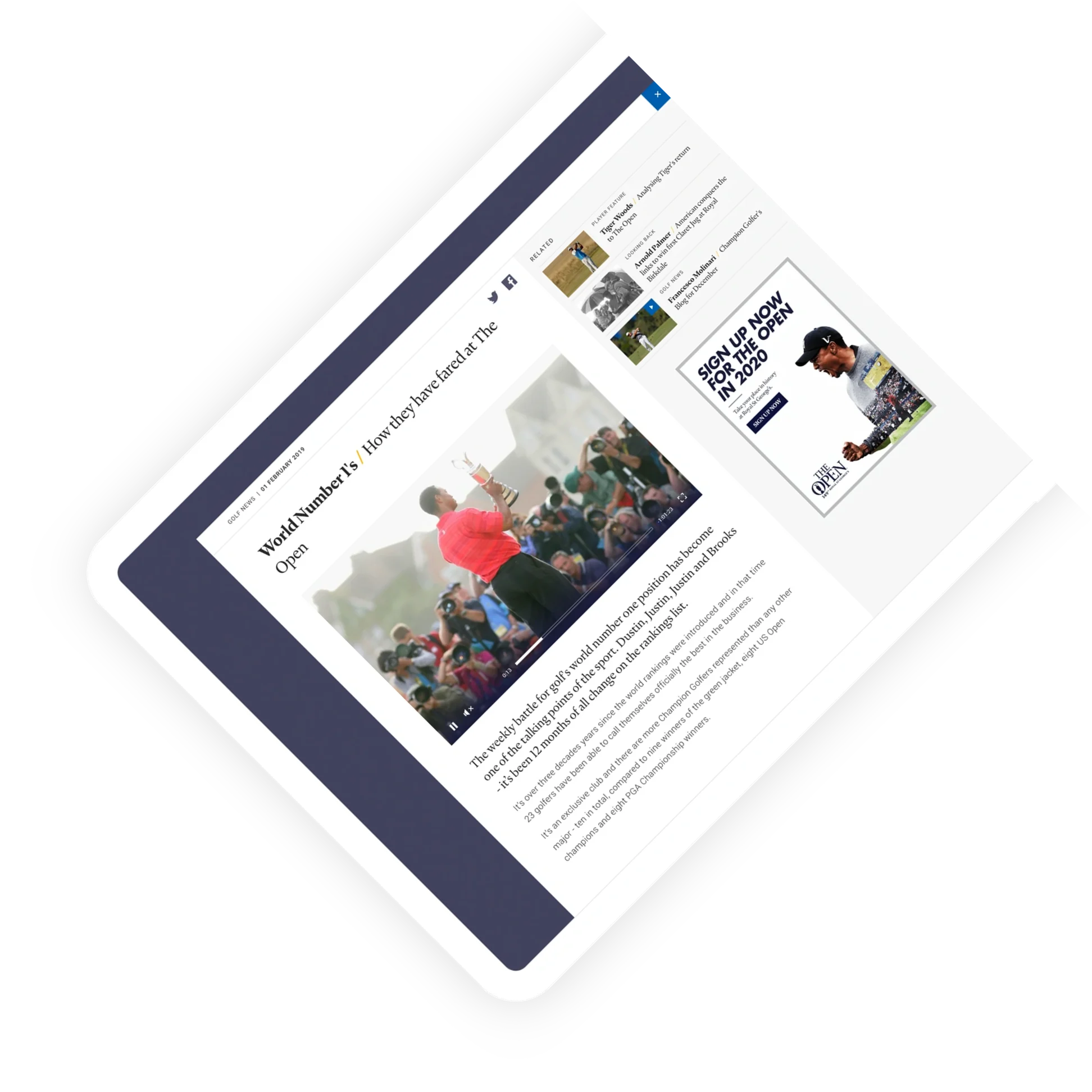The History of The Open timeline, 1860 to 1883, on a tablet.